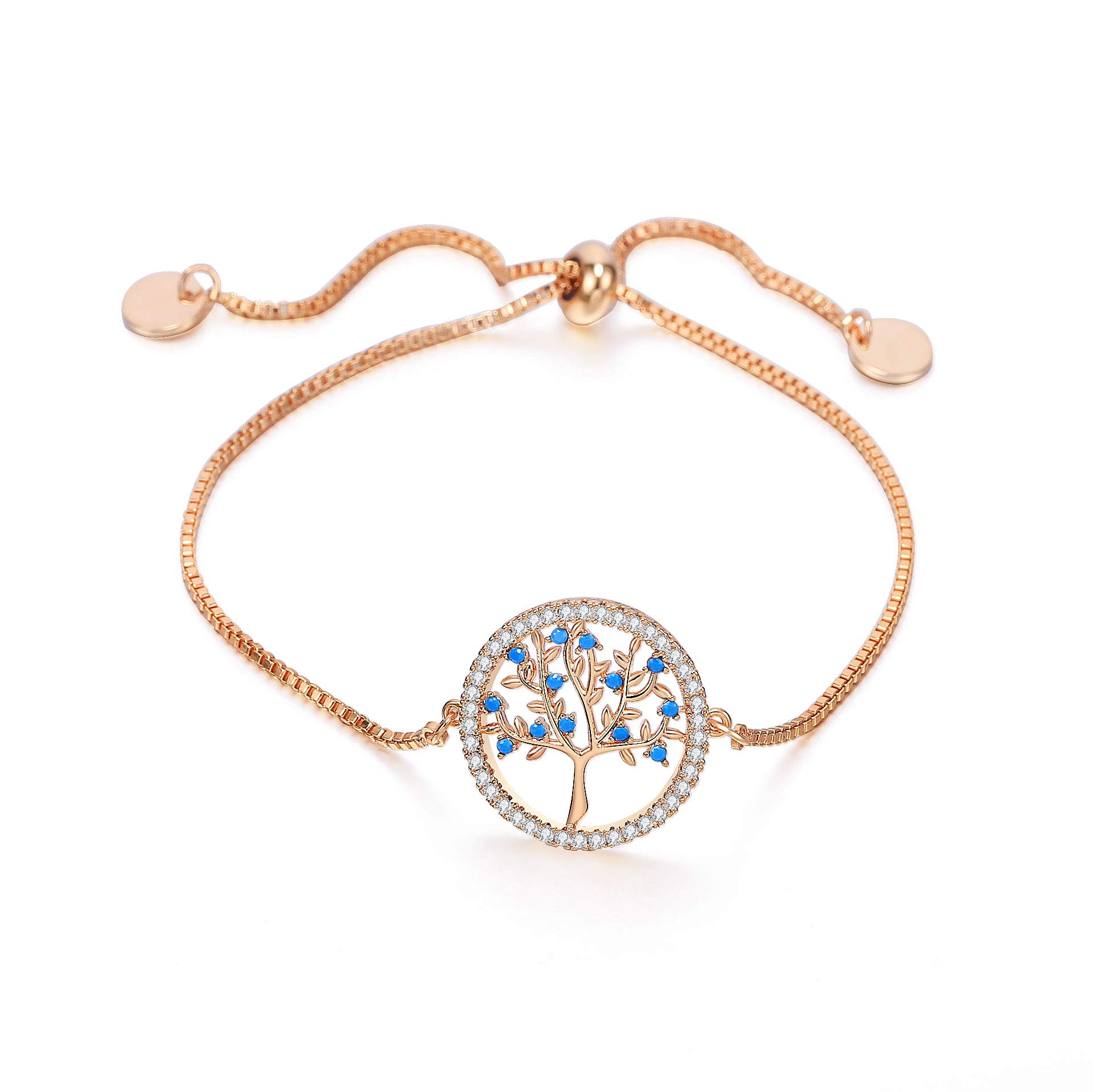 PengJin Copper Bracelet Tree of Life Pendant Full Cubic Zirconia Unique Blue Leaf Charm Jewelry Adjustable Bracelet to Friends