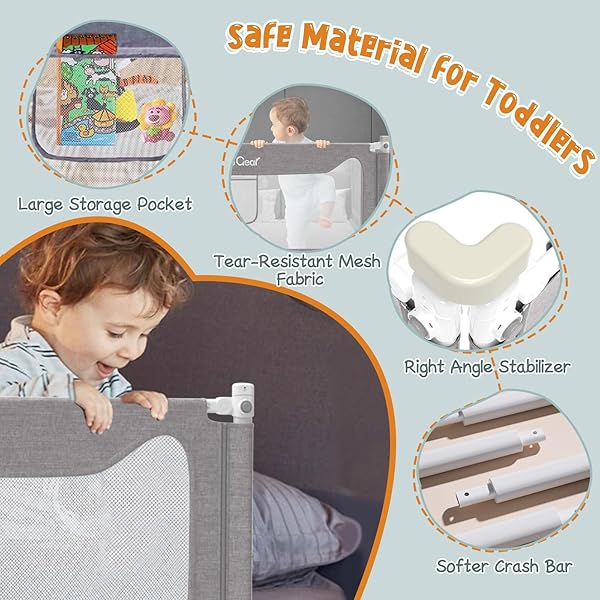 G TALECO GEAR BED RAIL FOR TODDLERS, STABLE PROTECTIVE BED SIDE RAILS, BABY BEDRAIL GUARD FOR TWIN FULL QUEEN & KING SIZE BED ((3 SIDES FOR FULL SIZE) 74.8X74.8X54 INCH)
