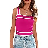 NALANISA Women's Trendy Summer Square Neck Crop Tank Tops 2026 Casual Color Block Knit Sleeveless Slim Fit Y2k Cami Shirts