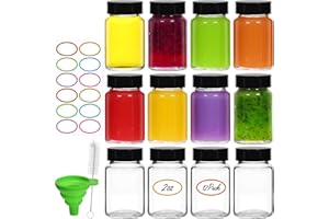 EkkoVla 12 Pack 2 OZ Glass Shot Bottles with Lids for Liquids, 60 ML Wide Mouth Jars with Caps, Reusable Small Clear Juice Sh