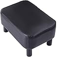 IBUYKE 16.54" Small Footstool, PU Faux Leather Step Stool, with Padded Seat Pine Wood Legs and Padded Rectangular Stool, for Bedroom, Black RF-BD210