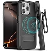 MOTIVE for iPhone 16 Pro Max Case with Belt Clip, Magnetic Compatible with MagSafe, Shell Holster Combo 16 Pro Max, Shockproof Cover, iPhone 16 Pro Max Case with Clip & Kickstand, 6.9" | Black V2