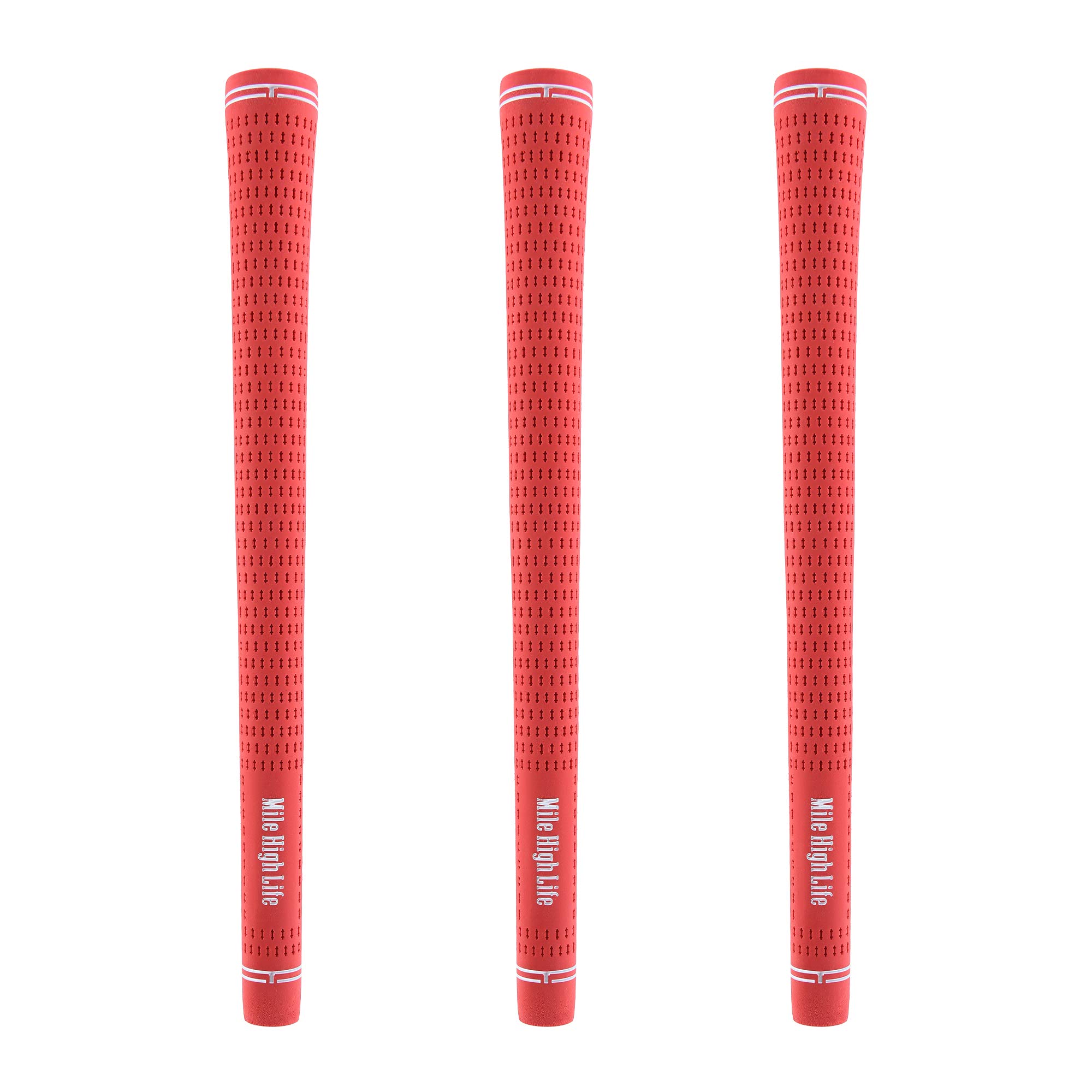 Mile High Life Golf Grips | Standard Golf Club Grips | 3 Pack or 13 Pack Golf Grips Bundle | Entry Level Rubber Golf Grip for Men, Women, Juniors(3 Pack Red)