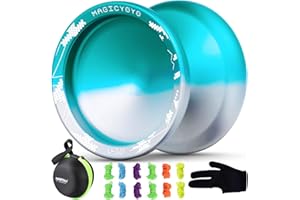 YOSTAR V10 Yoyo Pro Unresponsive Yo-yo for Kids Beginner, Finger Spin Tricks YoYo Professional for Adults with 12 Yo-yo Strings + Storage Bag + Glove (Blue Silver Gradient)