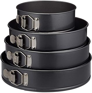 Relaxdays, grau-metallic Springform Set, 4-teilig, rund, Ø 18/24/26/28 cm, Kuchenbackform, Antihaft, 250° hitzebeständig, Stahl, Standard