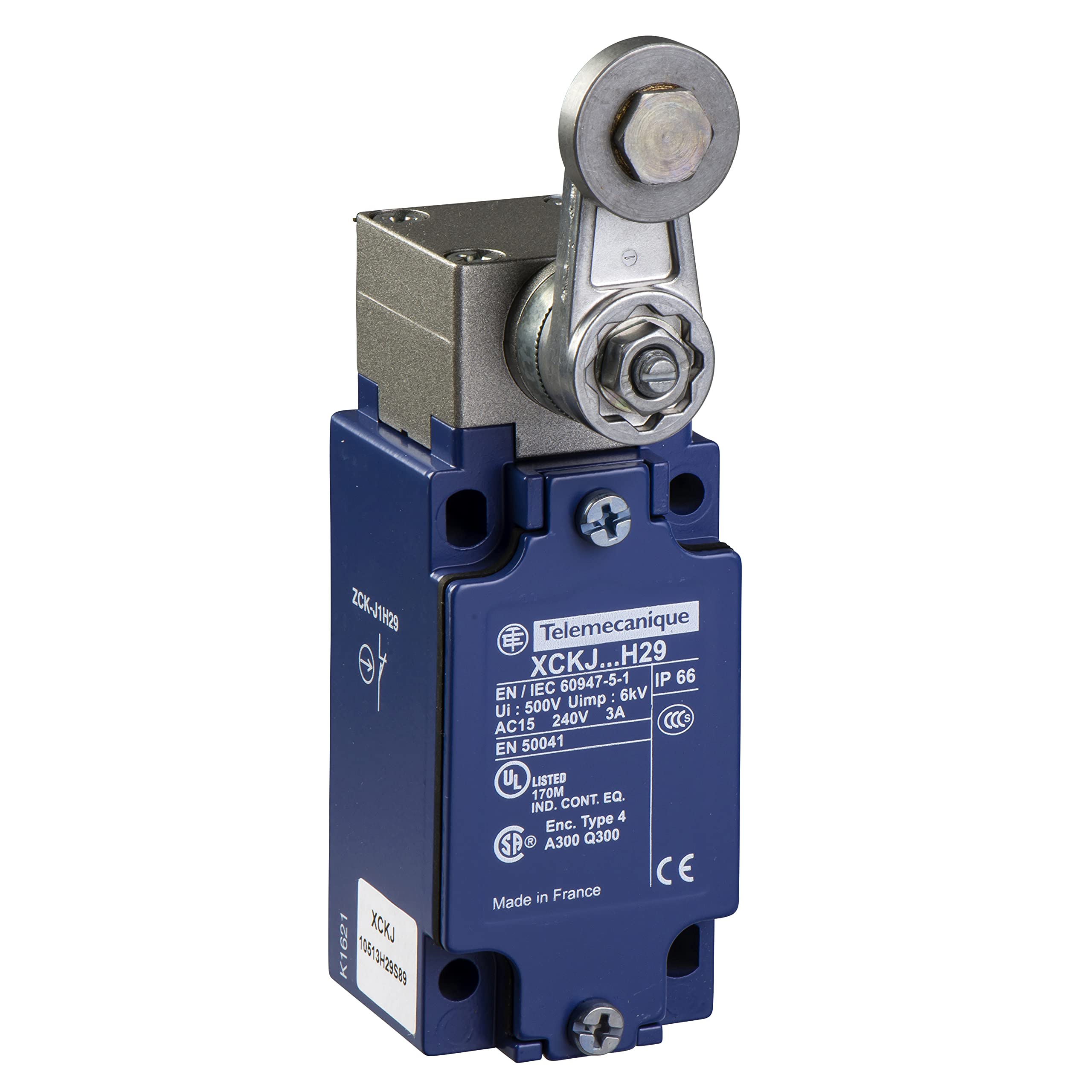 Telemecanique Sensor OsiSense XC Standard limit switch XCKJ - steel roller lever - 1NC+1NO - snap action - M12, XCKJ10513D