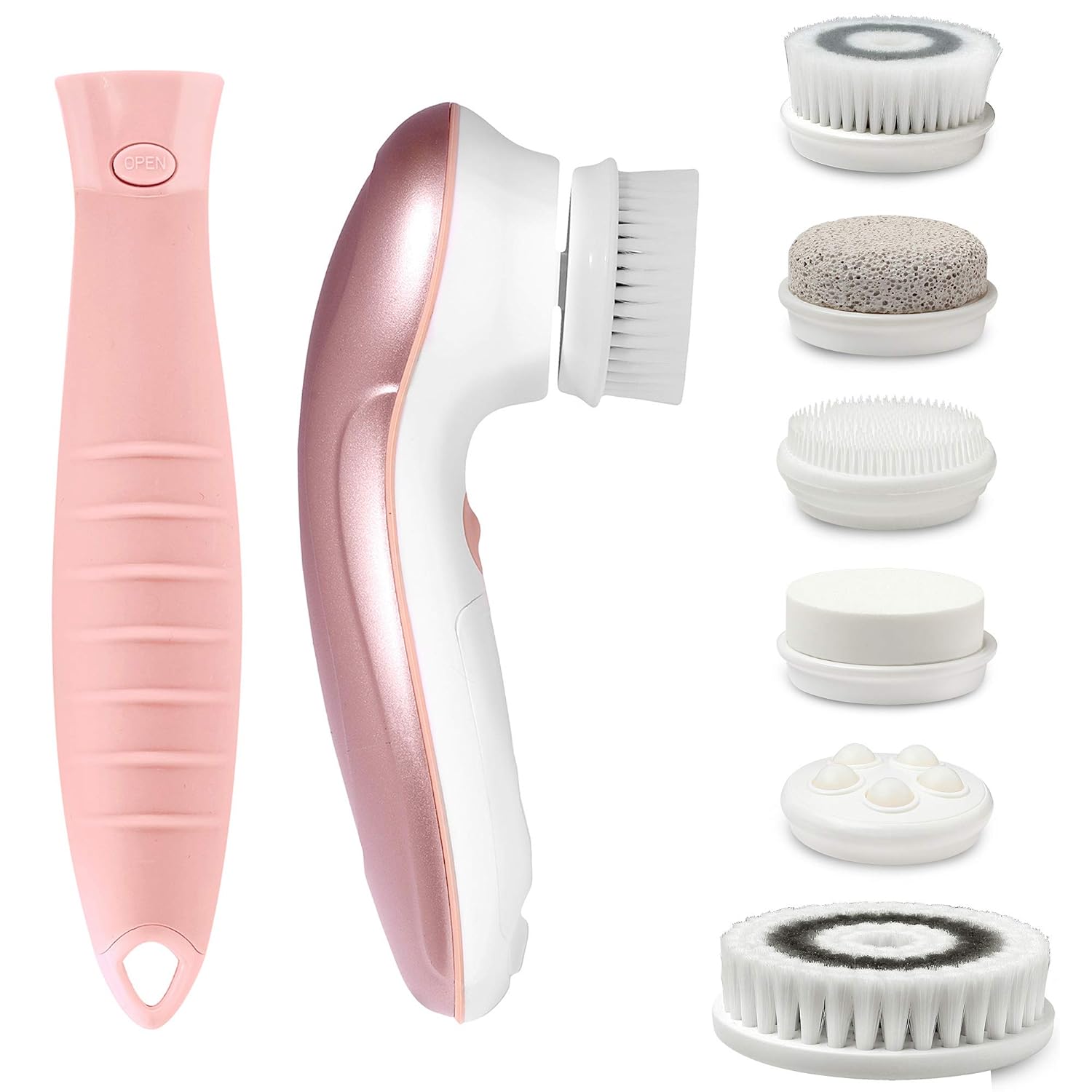 Fancii 7 in 1 Waterproof Electric Facial & Body Cleansing Brush Exfoliating Kit with Handle and 6 Brush Heads - Best Advanced Spin Brush Microdermabrasion Scrub System for Face: Beauty