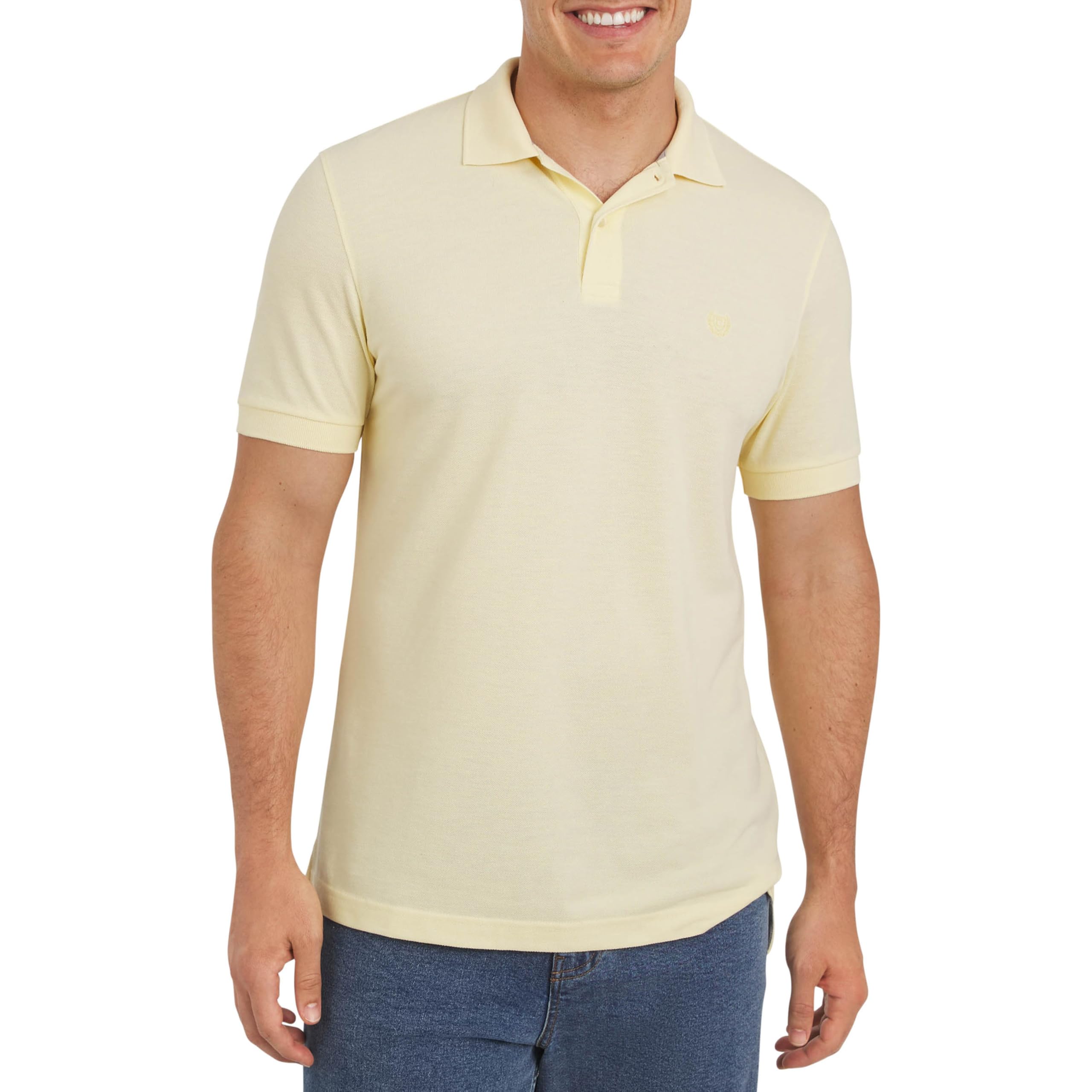 Chaps Men’s Everyday Casual Classic Fit Stretch Pique Polo Shirt, Sun Bleached, Medium