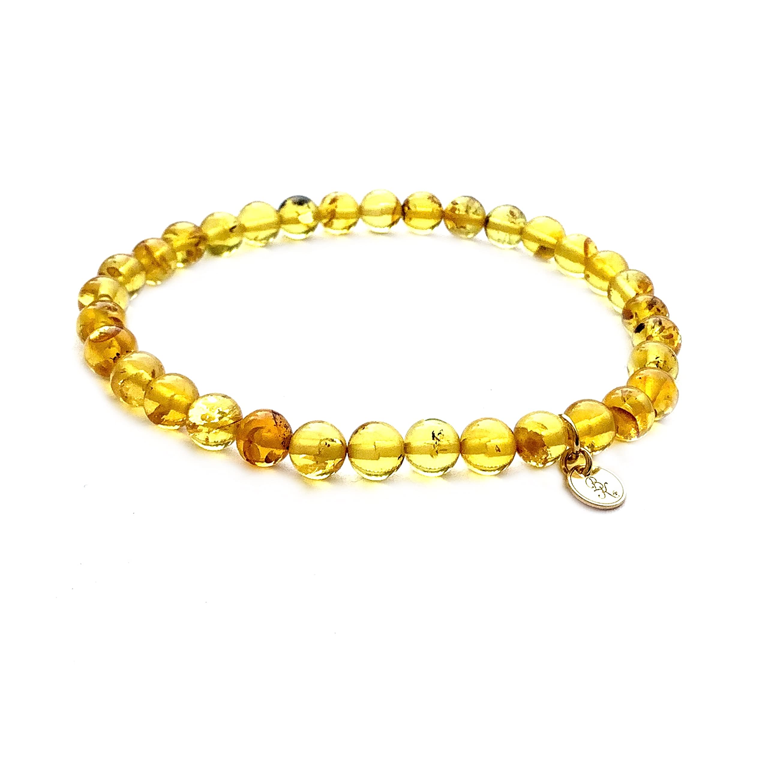 Classic Amber Bracelet Diameter 5.5 mm Size 17.5-19 Honey Classic Amber Bracelet Made of Baltic Amber Balls Diameter 5.5 mm Genuine Honey Amber, 17.5-19, Stone Sterling Silver Rubber, Honey Amber