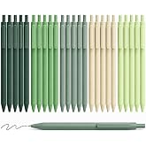 qztavyni 50 Pcs Green Retractable Ballpoint Pens Bulk, 0.5mm Black Ink Pens | 5 green shades with smooth 0.5mm black ink, great for office, weddings, bridal shower favors, and guest books
