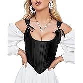 Dreay Womens Vintage Asymmetrical Hem Overbust Corset Tie Front Lace-up Back Bustier Shapewear Top