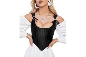 Dreay Womens Vintage Asymmetrical Hem Overbust Corset Tie Front Lace-up Back Bustier Shapewear Top