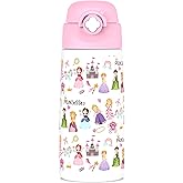 Ntswasd Girls Insulated Water Bottle with Covered Pop-Up Straw,16 oz Kids Cups with Stainless Steel Leak Proof for School Pink（Princess）