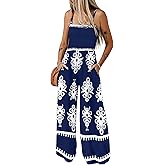 Bsubseach Women Boho Jumpsuits Sleeveless Floral Print High Waist Wide Leg Overalls with Pocket 2026 Summer Vacation Outfits