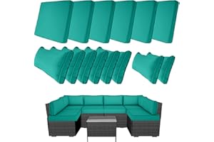 Odsiikly 14 Piece Outdoor Patio Cushion Covers Replacement, Fit 7 Piece 6-Seater Wicker Rattan Patio Furniture Conversation Set, Outdoor Cushion Slipcover with Zipper, Teal(Only Cover)