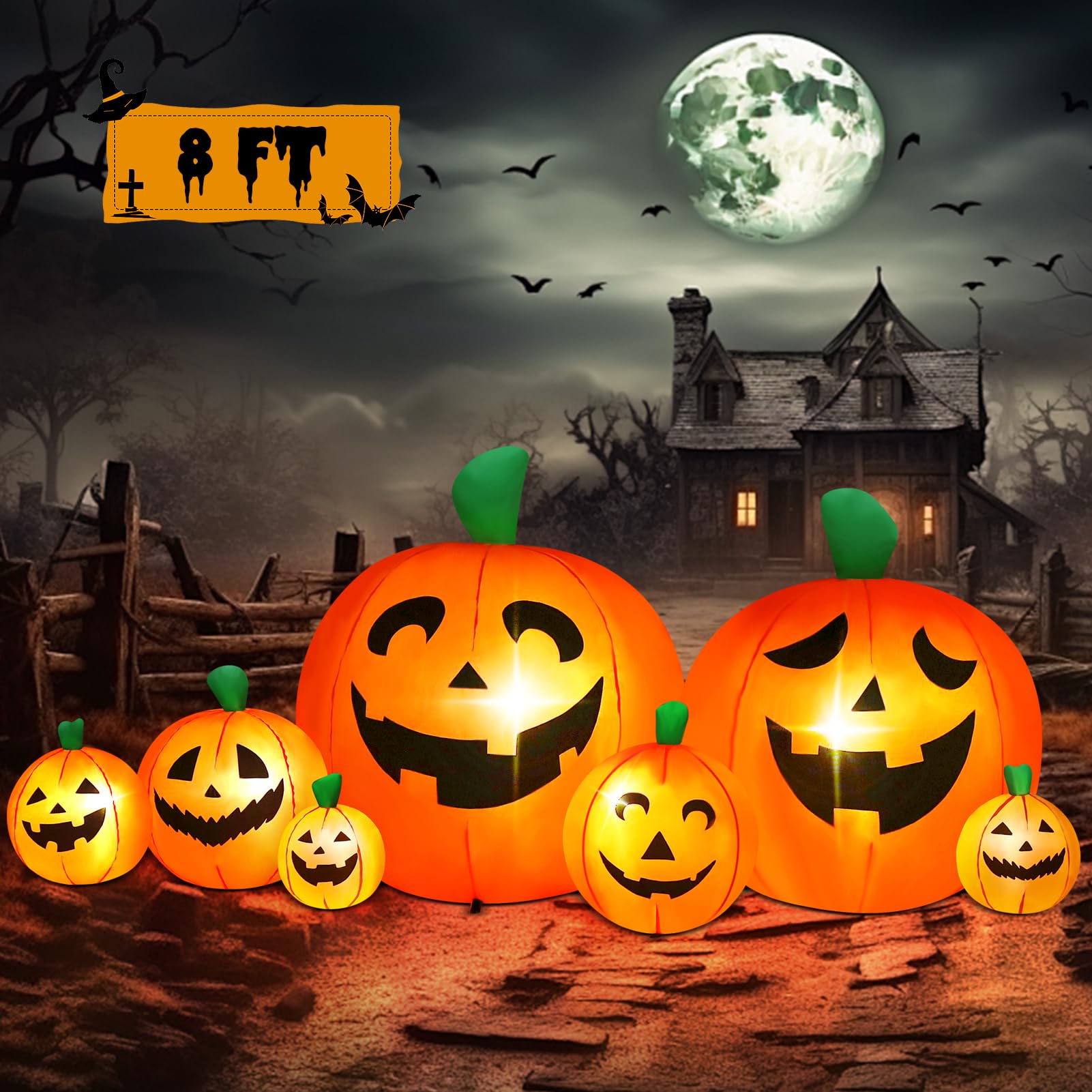 Photo 1 of 8FT Halloween Inflatables Pumpkins Decoration, Outdoor Halloween Blow Up Decorations for Yard, Patio, Garden, Lawn Or Halloween Parties