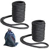 Young Marine Double Braided Nylon Dock Lines Rope, 3/8 Inch x 15FT Dock Line with 12 Inch Eyelet for Mooring Boats, Black, 2 Pack