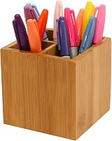 Osco MOSO Bamboo Square Pen Pot 3 Compartments Desk Organizer Natural Wood view 2