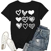 Valentines Shirts for Women Leopard Plaid Love Heart Graphic T Shirt Heart Tees Top for Her