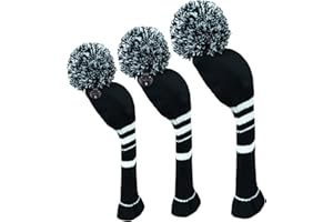 Golf Club Head Covers, 3PCS Soft Thick Knitted Pom Pom Golf Head Covers, 1 3 5 Club with Rotatable Number Tag, Washable Drive
