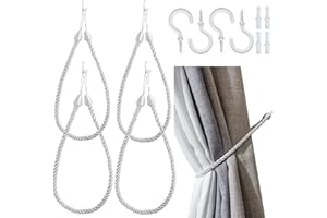 SLIFEOW Rope Curtain Tiebacks Wall Mounted, Tie Backs for Curtain Holdbacks with 4 Metal Screw Hooks, Curtain Ties for Thin o