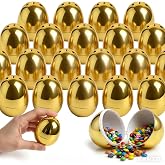 TOUGS 24 Pcs Gold Easter Eggs, 2.4 Inches Plastic Eggs, Perfect for Easter Egg Hunt, Easter Hunt, Easter Theme Party Favor