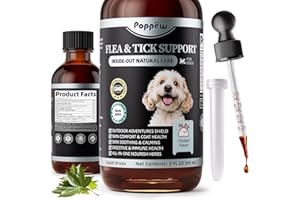 POPPAW Dog Flea and Tick Support, Natural Herbal Flea & Tick Comfort for Dogs, Flea Liquid Drops Supplement for Dogs with Neem, Oregano, Pumpkin Seed Oil - Chicken Flavor, 2 FL.Oz - All Breeds & Sizes