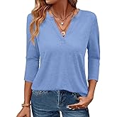 Womens Tops 3/4 Sleeve V Neck Spring Summer Work Tunic Shirts Business Dressy Casual Blouses