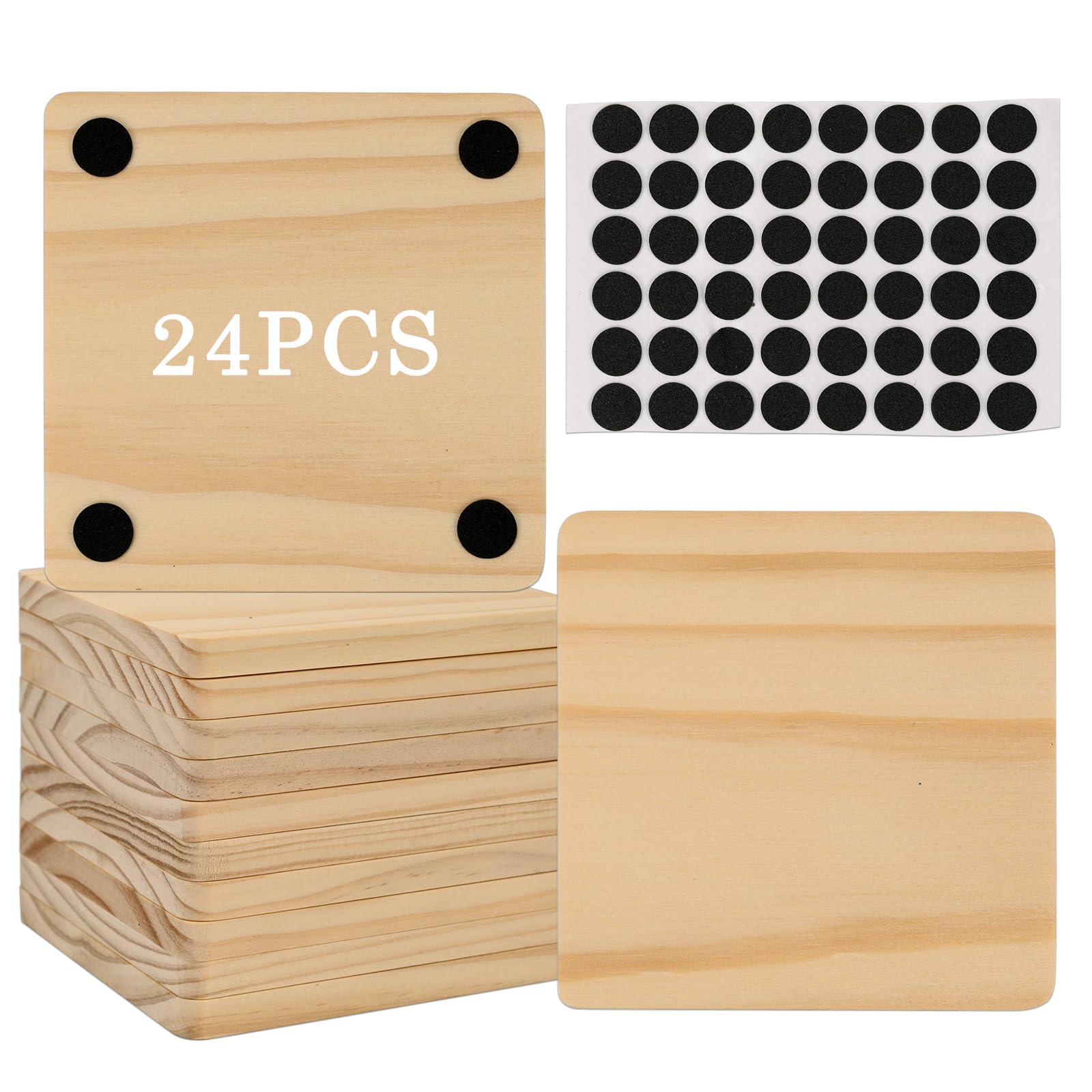 24 Pack Unfinished Wood Coasters - 4 Inch Square Blank Wooden Coasters for DIY Crafts, Architectural Models, Drawing, Painting, Wood Engraving, Laser Scroll Sawing