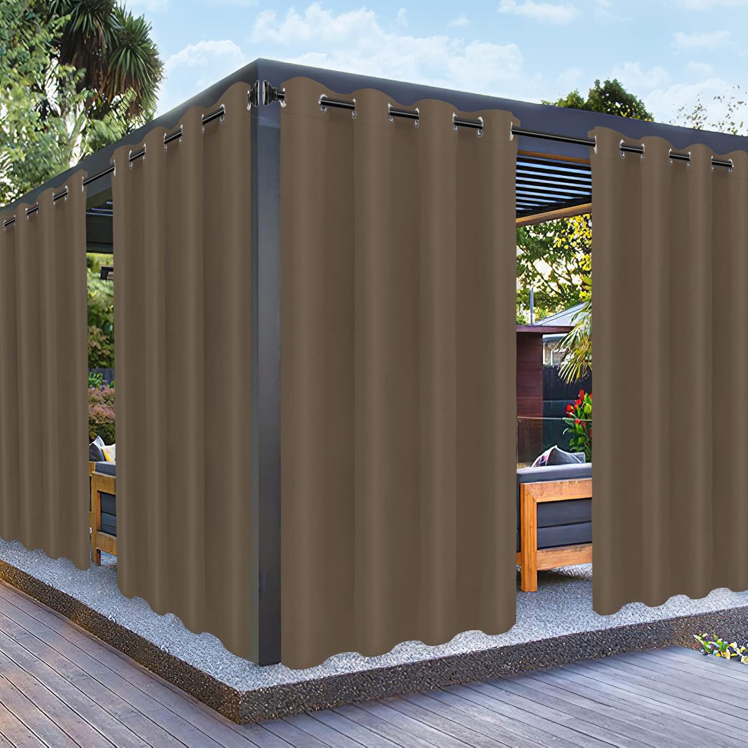 Outdoor Curtains - PureFit Outdoor Curtains for Patio Waterproof – Weatherproof, UV and Fade Resistant Outside Curtains for Gazebo, Front Porch, Pergola, Sun Blocking Privacy Curtain, 52 x 84 inch, 1 Panel, Camel