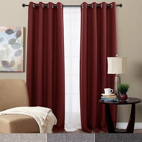 Topick Faux Linen Room Darkening Window Curtain Panels For Bedroom Blackout Draperies Living Room 52 X 95 Burgundy Red