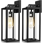 FILIYANO 16inch Large Outdoor Wall Lights - 2 Packs Modern Black Exterior Light Fixture with Clear Glass Shade, Waterproof Po