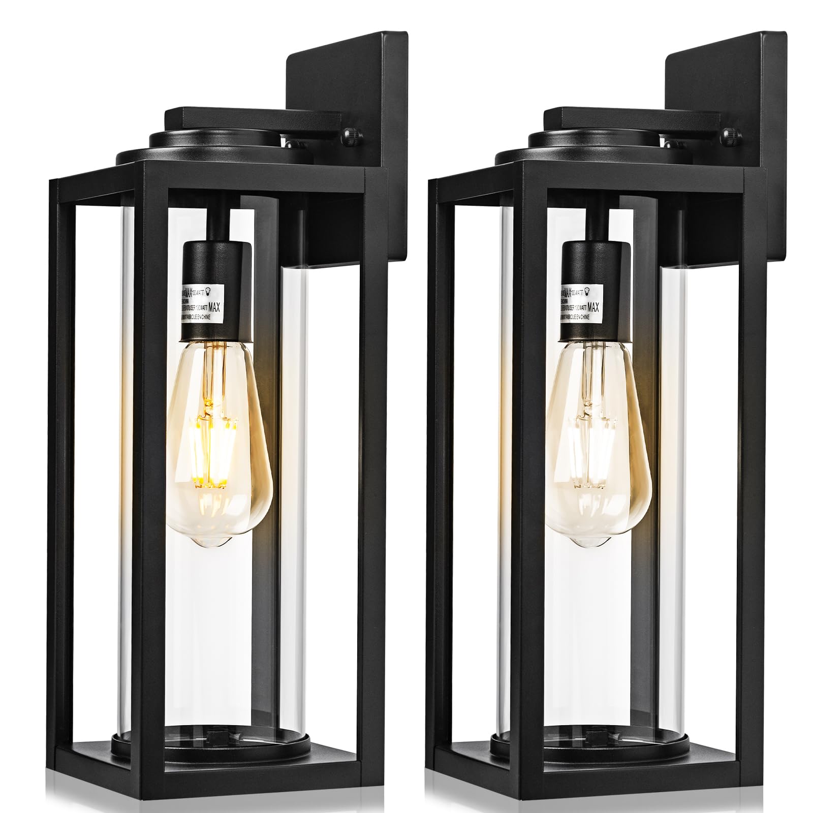 Photo 1 of 16inch Large Outdoor Wall Lights - 2 Packs Modern Black Exterior Light Fixture with Clear Glass Shade, Waterproof Porch Lighting for House, Farmhouse Sconces Lantern for Front Door, Garage