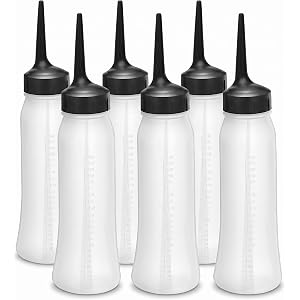 DOITOOL 6 Pack 8.5oz Empty Hair Color Applicator Bottles with Angled Tips | Plastic hair dye squeeze bottle with scale, for s