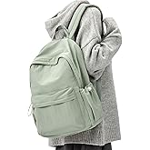 Simple School Backpack For Women Men Aesthetic Medium Backpack Lightweight Casual Daypack College Backpacks Cute Bookbag for Teens Girls Boys Basic Bagpack(Green)