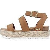 Soda Top Shoe Bryce Open Toe Buckle Ankle Strap Espadrilles Flatform Wedge Casual Sanda