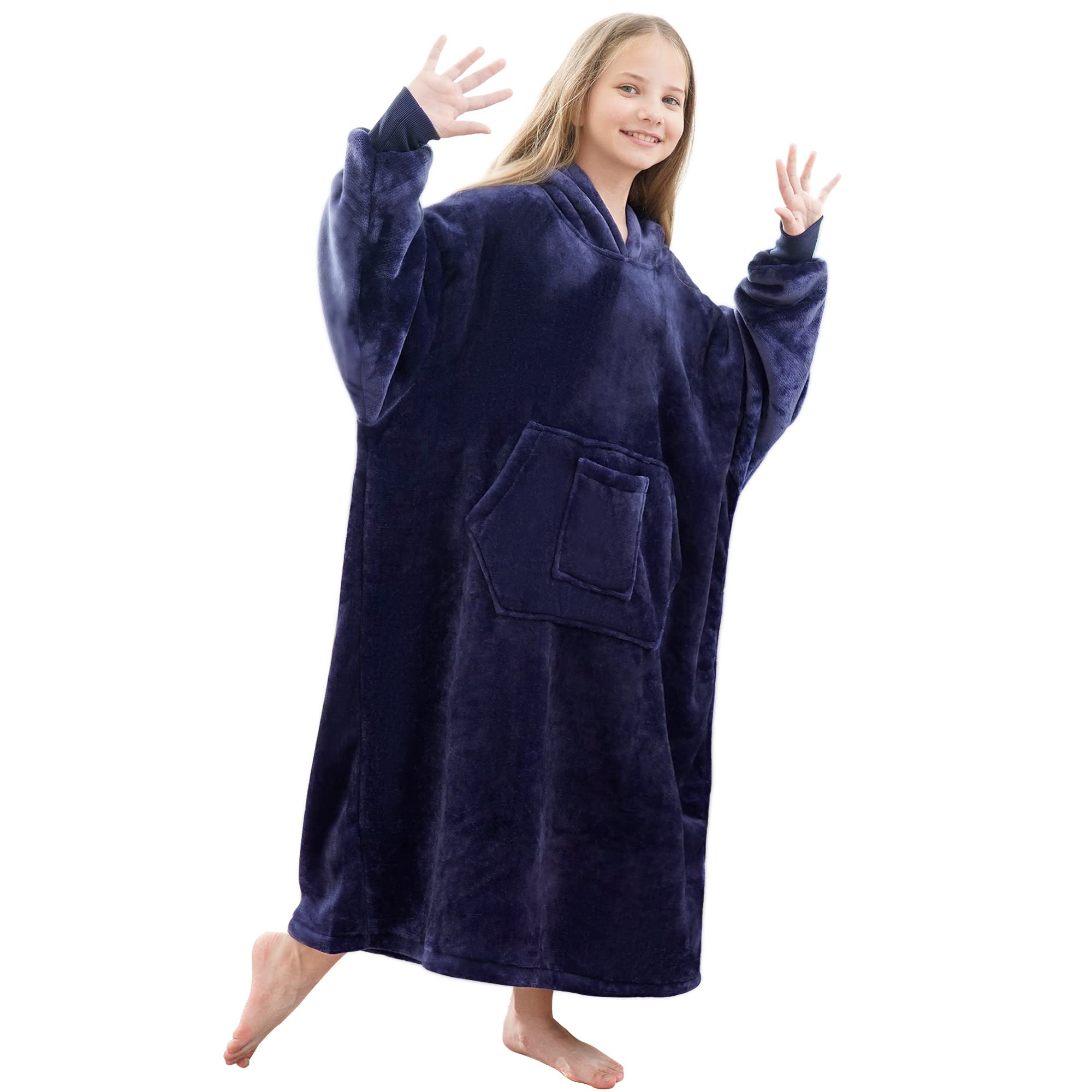 FUSSEDA Oversized Wearable Blanket Sweatshirt,Super Thick Warm Fleece Sherpa Cozy Blanket Hoodie with Pockets&Sleeves for Adult Kids
