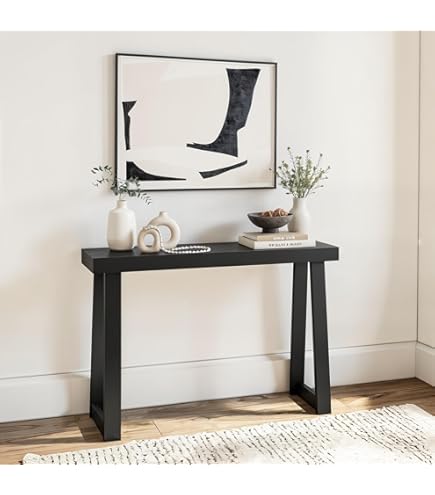 Henn&Hart Hanson Mobile TV Rettangolare Nero - 70 Pollici - 4 Ante E Ripiani Interni, Stile Transizione Con Finitura Effetto Grana Legno, Moderno E Spazioso - 4