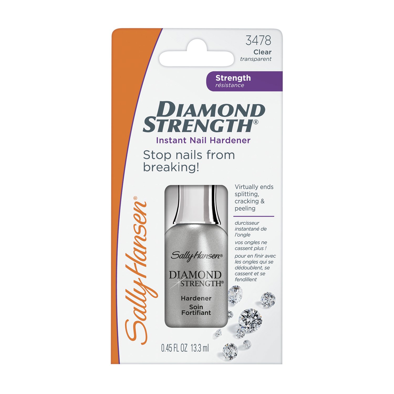 Sally Hansen Diamond Strength Instant Nail Hardener 3478 Clear, 0.45 Fl Oz, Pack of 1: Beauty