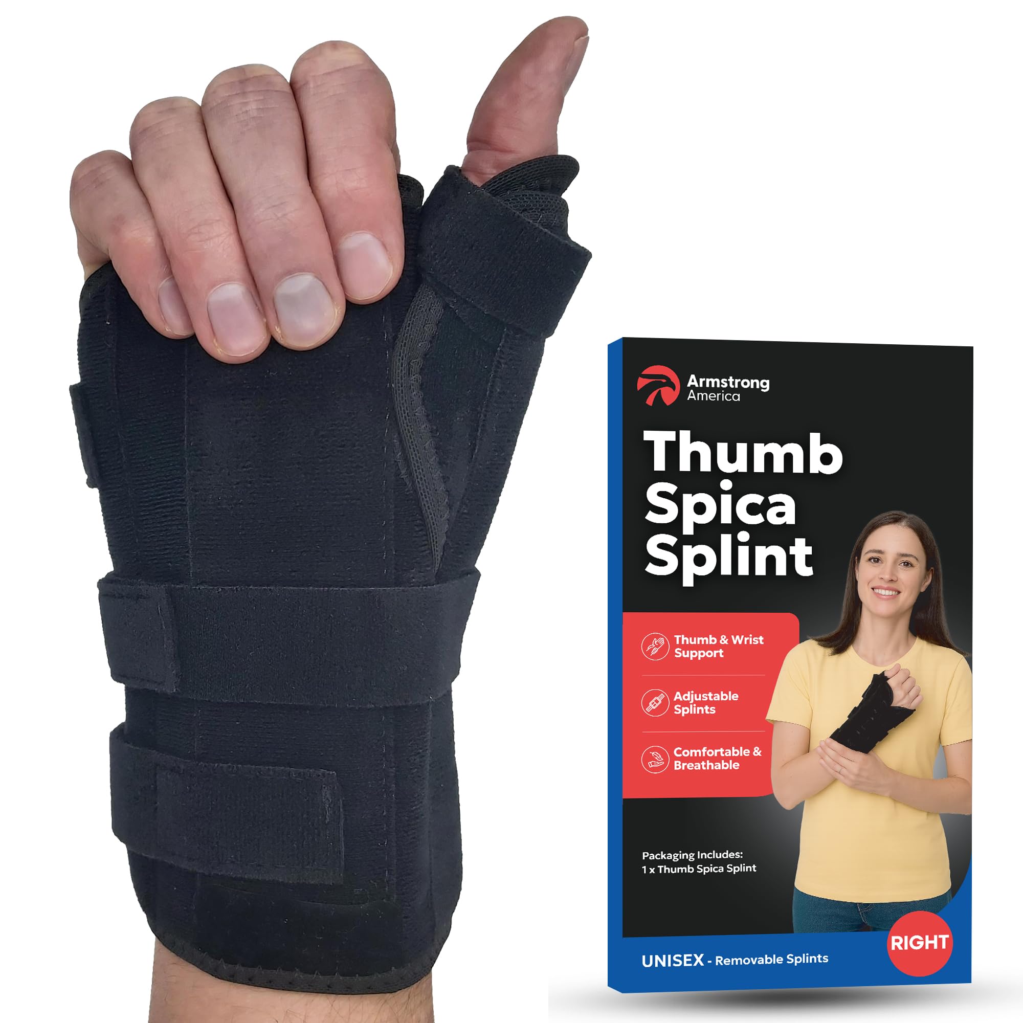 Thumb Spica Splint & Wrist Brace | Both a Wrist Splint and Thumb Splint to Support Sprains, Tendinosis, De Quervain's Tenosynovitis, Fractures | Trigger Thumb Brace for Carpal Tunnel (RIGHT S/M)