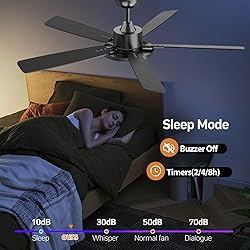 TALOYA 52 Inch Black Ceiling Fans with Lights Led
