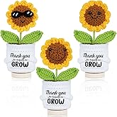 3 Pcs Teacher Valentines Appreciation Gifts Thank You for Helping Me Grow Crochet Positive Handmade Emotional Sunflower Crochet Doll Valentine's Day Thank You Gifts for End of Year Graduation Teacher