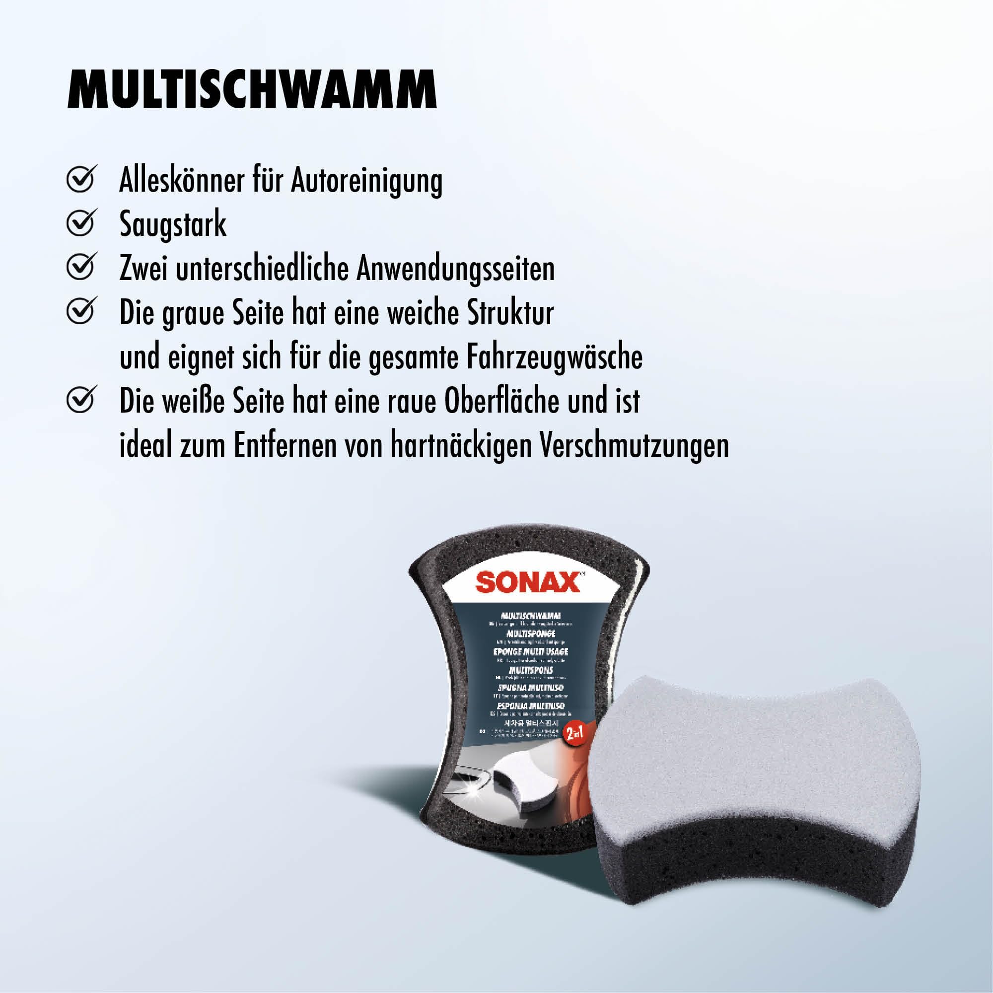 SONAX MultiSchwamm (1 Stück) besonders saugstarker Alleskönner für die Autoreinigung | AR-Nr. 04280000 5
