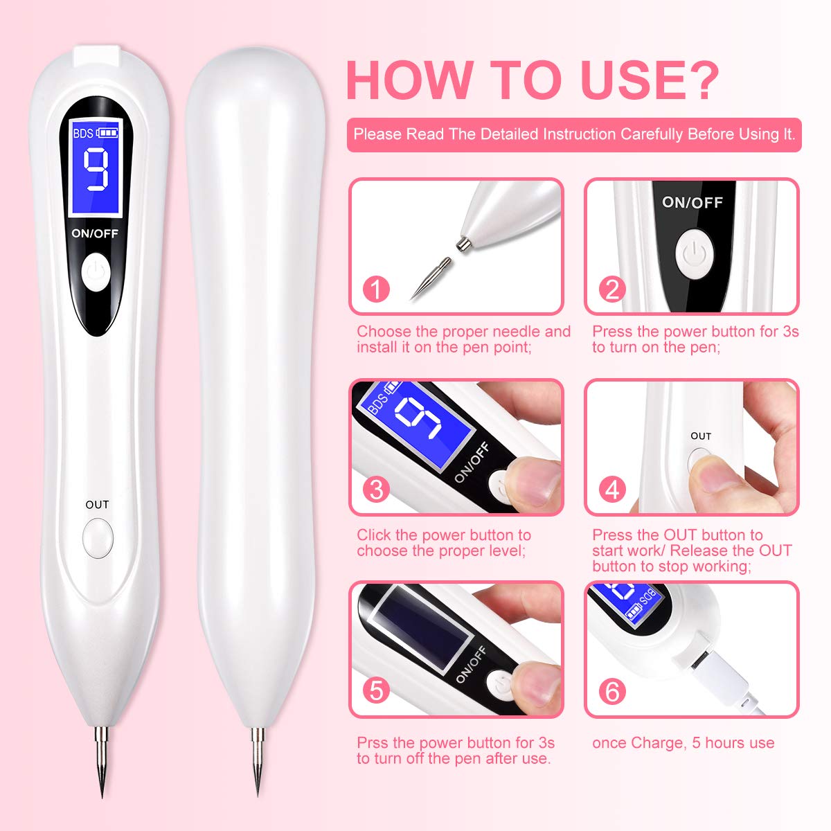 Portable Skin Tag Repair Kit, 9-Speed Adjustable Freckle & Tattoo Beauty Equipment with Replaceable Needle, Home USB Rechargeable