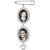 Wedding Bouquet Photo Charm Rhinestone Heart Pin Brooch Boutonniere Double Frame for Wedding Shower Bride