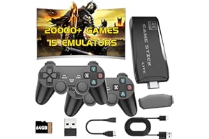 LIKJHBN 2025 New Retro Gaming Console, Game Stick, Retro Game Console with 20000+ Games & 15 Emulators, 4K HDMI Output, 2.4GHz Controllers for TV Plug and Play