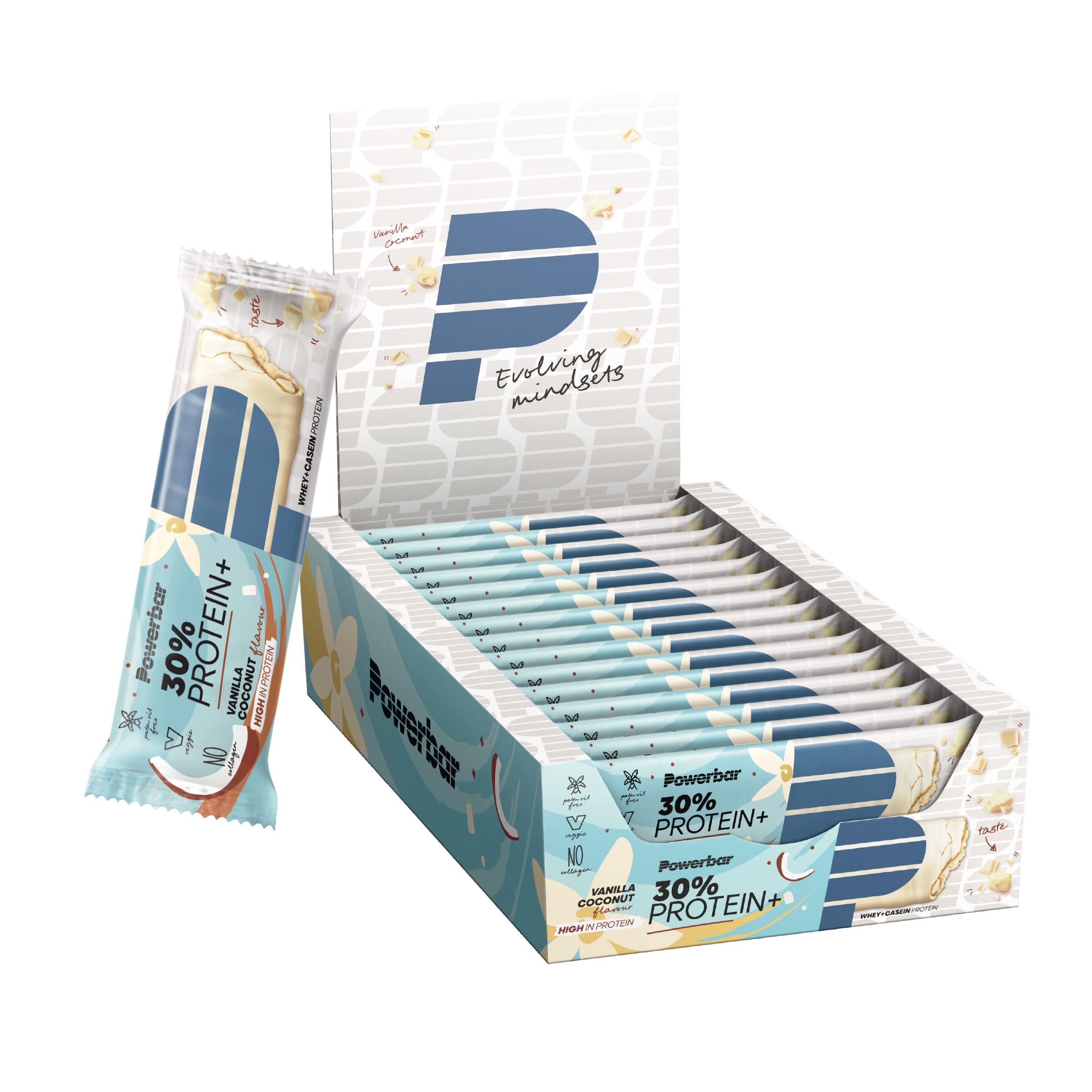Powerbar - 30% Protein Plus - Vanilla Coconut - 15x55g - High Protein Bar - Whey&Casein Protein - collagen free