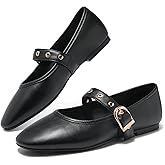 CouieCuies Women's Mary Jane Flats Round Toe Ballet Flat with Buckle Dressy Comfortable Maryjane Flats Adjustable Strap Office