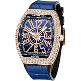 FANMIS Men's Rectangle Quartz Watch Crystal Bezel Leather Strap Calendar | Rectangle men's quartz watch with crystal-set bezel, calendar display and leather strap for business, casual and dress wear