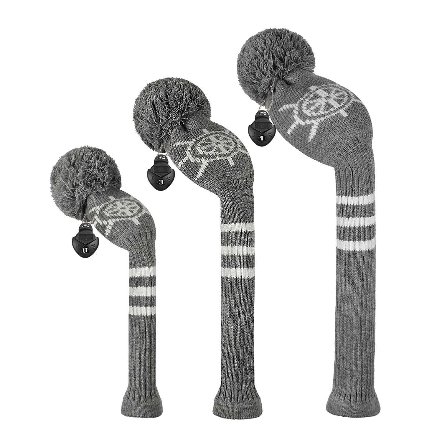 Scott Edward Knitted Golf Club Head Covers for Woods 3Pcs Set Golf Driver (460CC) Fairways and Hybrid/UT with Rotating Number Tags(Rudder Pattern)